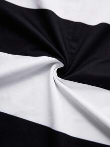 Manfinity EMRG Men's Young Streetwear And Collegiate Sports Style, Featuring A Long-Sleeve Polo Shirt With A High-Street Design In Black And White Stripes And Neon Pink And Yellow Contrasting Text Patterns. The Shirt Has A Button Placket And Is Adorned With A Badge Pattern On The Chest. This Piece Embodies Street Fashion And Y2K Aesthetics, Making It A Stylish Gift Idea For Boyfriends Or Husbands. NEW YORK - Multicolor - View 5