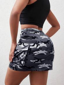 BamGleam Camo Print Flap Pocket Cargo Skirt