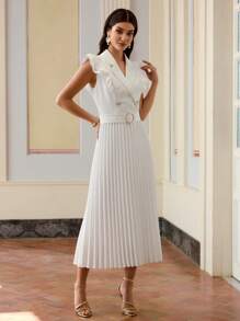 ZEYLAH Vestido con manga voluminosa, contraste y pliegues - Blanco - Ver 4