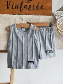 Vintaside Kids 2 件套男婴休闲百搭褶皱无袖上衣和短裤套装，适合夏季、户外使用 - 彩色 - 查看 4