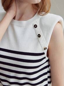 MOTF STUDIO STRIPED BUTTON DECOR SWEATER