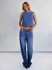 Forever 21 Camisa vaquera sin mangas informal para mujer, de verano