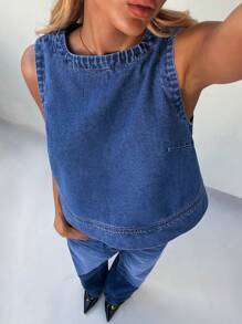 Forever 21 Camisa vaquera sin mangas informal para mujer, de verano