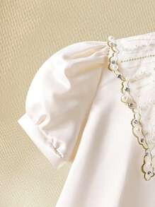 女孩优雅金领泡泡袖连衣裙 - 杏色 - 查看 6