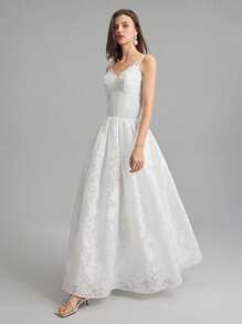 Ontre 2025 Women's Solid Color Spaghetti Strap Elegant Long Dress - White - View 2