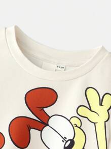 GARFIELD X SHEIN Maglietta a maniche corte casual per bebè maschio con simpatico motivo a cartone animato di cucciolo e orsacchiotto