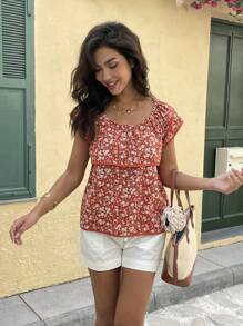 Chiquease Casual Vacation Ditsy Floral Ruffle Trim Blouse - Multicolor - View 4