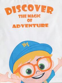 2 pièces/Set T-shirt à manches courtes et short confortables avec imprimé de personnage de dessin animé pour garçons. Respirant, léger, adapté pour le port quotidien et les activités extérieures en été. - Multicolore - Voir 7