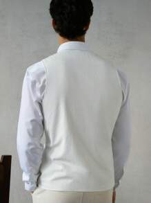 HIMLAND Men's Woven Slim-Fit Crew Neck Sleeveless Casual Suit Vest - White - View 2