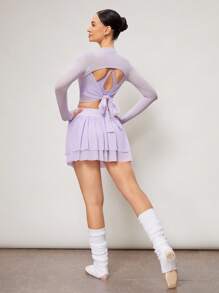 Activina Minimalist Solid Color Ruched Double Layer Sports Skirt Shorts - Purple - View 6