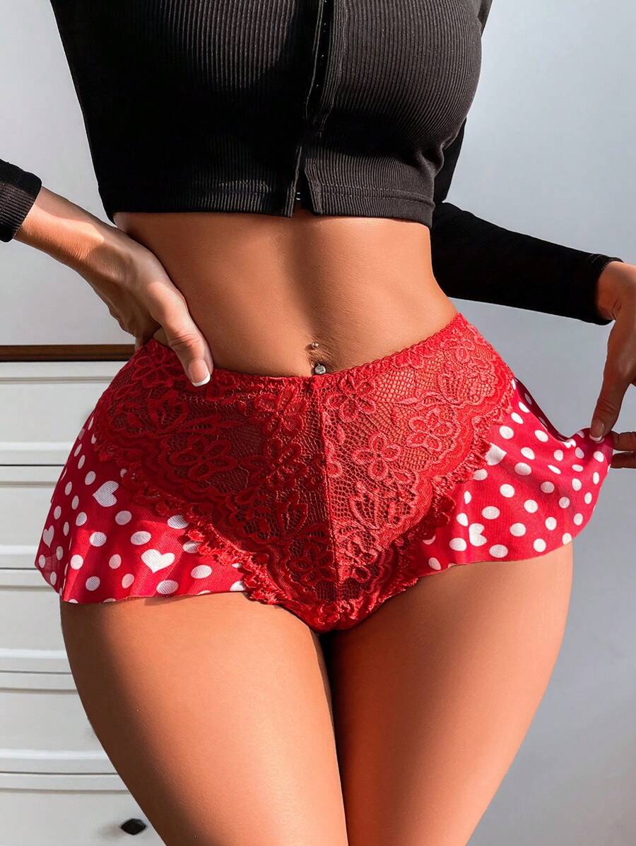 Romantic Lace Patchwork Mid-Waist Triangle Panty - Multicolor - View 1