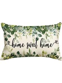 1/2/4 件亚麻“甜蜜的家”桉树叶抱枕套 - 现代风格，可机洗，拉链花卉靠垫套，适用于沙发和长沙发装饰，白色带绿叶图案（单面，无内衬），柔软装饰枕头，秋季装饰，秋季装饰，房间装饰