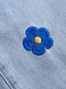 SHEIN MOD 女士休闲花卉刺绣阔腿牛仔裤