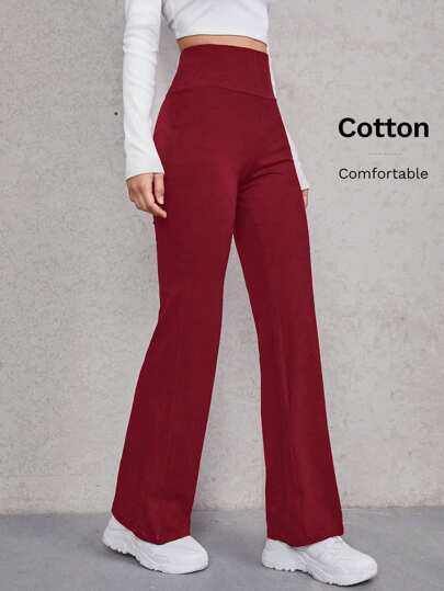 SHEIN EZwear Wine Red High Waist Flare Leg Elegant & Fashionable Women's Pants
