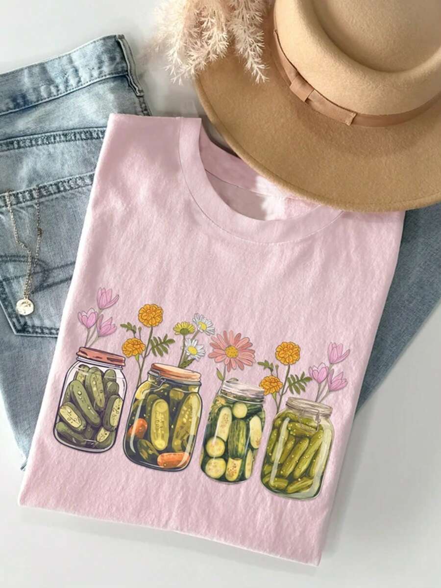 INAWLY Vintage Canned Kimchi Shirt, Kimchi T-Shirt, Kimchi Lovers Shirt, Canned Kimchi Shirt, Canned Season Shirt, Gardener Gift, Homemade Kimchi Graphic Round Neck Women T-Shirt