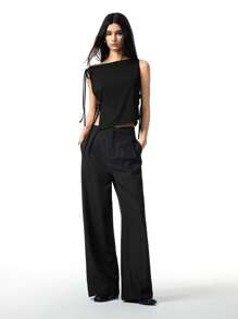 LYSMO 女式简约纯色系带侧开衩休闲背心