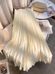 SHEIN Clasi Pleated Waist Metal Buckle Decor Solid Color Casual Work Skirt For Women Fall Cloth For Women