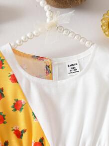 SHEIN Gaun Bayi Perempuan Lucu Motif Bunga Putih Berlapis Bahan Chiffon, Musim Panas - MultiWarna - View 3