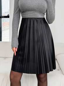 EURMUSE Women's Solid Color Elastic Waist Pleated Mini Skirt, Casual