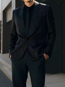 Manfinity AFTRDRK Conjunto de traje de unicolor simple: Chaqueta y pantalones, uso diario de moda casual