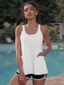 Hanevo Women Casual Solid Color Tank Top Sportwear For Daily Wear - White - View 4