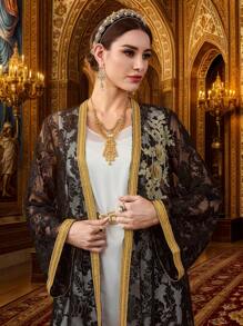 Al Najma Áo choàng Abaya Ả Rập đơn giản thanh lịch dành cho nữ, trang phục thường ngày - màu đen - Xem 4