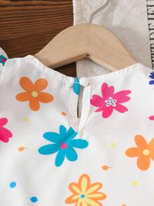 女婴度假休闲花卉印花盖袖上衣和短裤套装 - 彩色 - 查看 5