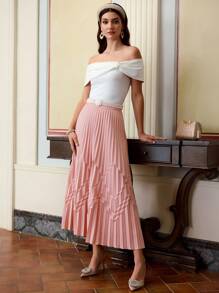 ZEYLAH Women's Wave Pleated Satin Full Skirt, Valentine's Day - Pink - View 1