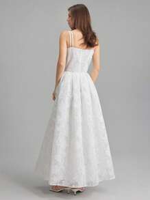 Ontre 2025 Women's Solid Color Spaghetti Strap Elegant Long Dress - White - View 3