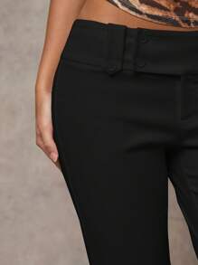 SHEIN BAE Women Plain Color Casual/Fashionable Outing/Versatile Casual/Old Money Style Patch Pocket Wide Waistband Simple Commute Office Low-Waist Loose Wide Leg Pants, Autumn/Winter Women Pants, Pants, Women's Dress Pants, Work Wear, Vintage Style Leopard Print