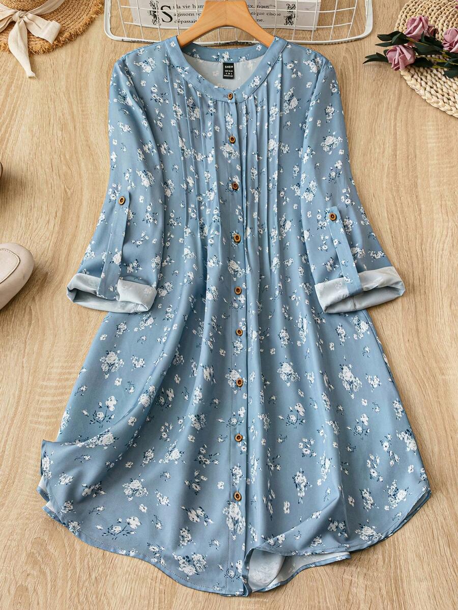 Lacomfia Koszula damska z długim rękawem i nadrukiem kwiatowym, zapinana z przodu na guziki, na co dzień