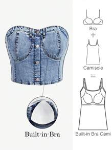 SHEIN MOD Débardeur en jean matelassé grande taille, décontracté ajusté élastique
