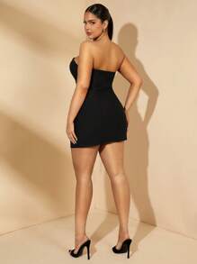 SHEIN BAE Plus Size Women's Black Elegant Casual Daily Wear Tube Dress With Metal Decor, Mini Dress For Going Out, Evening, Wedding - Black - View 2