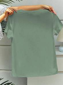 Camisa com Laço e Orelhas de Coelho, Moletom Fofo de Coelho, Camiseta de Coelho, Presente do Dia de Páscoa, Páscoa, Camiseta Fofa de Páscoa - Verde Escuro - Visão 2