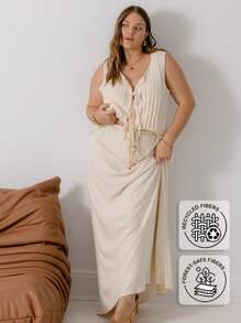 Aralina Curve Sleeveless Summer Vacation Pleated Front Tie Beach Top - Yellow - View 1