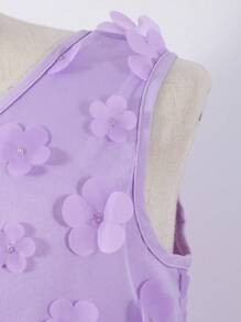 SHEIN Langer Kleid für Tween-Mädchen mit lila Stickerei und Tüll Dekor, elegantes Sommeroutfit für Partys