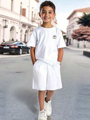 Tween-Jungen Rundhals T-Shirt mit Aufdruck, kurzärmelig, locker geschnitten, einfarbig, lässiger Stil