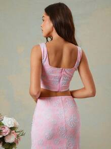L'Amorae Atasan Korset Tanpa Lengan Berenda Bunga Pastel Berwarna-warni Elegan dengan Detail Kerut, Cocok untuk Wanita di Hari Paskah dan Musim Panas. - MultiWarna - View 5
