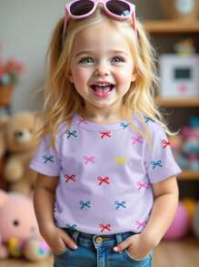 SHEIN Young Girl Simple Round Neck Short Sleeve T-Shirt, Suitable For Summer - White - View 1