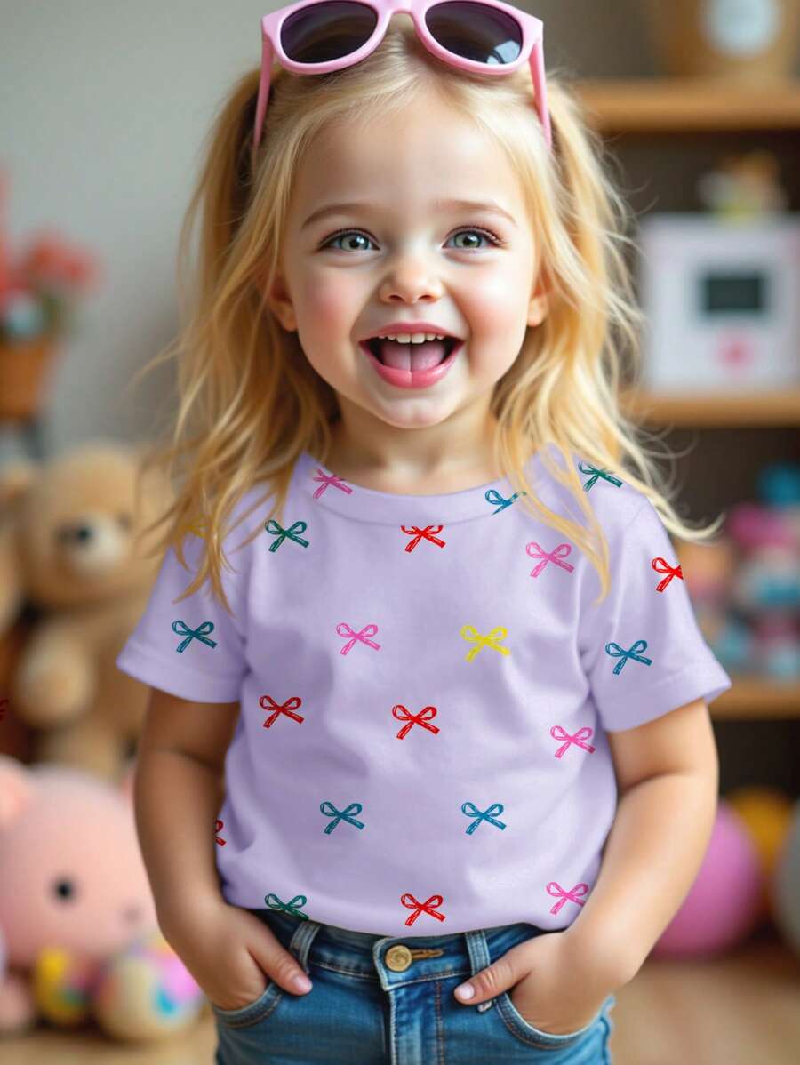 SHEIN Young Girl Simple Round Neck Short Sleeve T-Shirt, Suitable For Summer - White - View 1