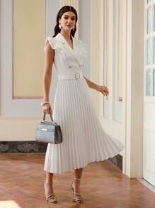 ZEYLAH Vestido con manga voluminosa, contraste y pliegues - Blanco - Ver 5