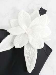 SHEIN X Sofía Suescun SHEIN Swim Springbreak White Floral Patched Asymmetrical Neck Fashionable And Elegant Women One-Piece Swimsuit, Summer Beach Vacation One-Piece Bathing Suit - Black - View 7