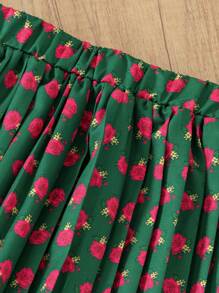 Tween Girls Cute Local Rose Ditsy Floral Maxi Skirt With Pleats, 2 Pieces Set - Dark Green - View 6