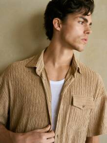 Manfinity VCAY Camisa de punto casual de manga corta, cuello de murciélago, suelta, adecuada para el verano para hombres
