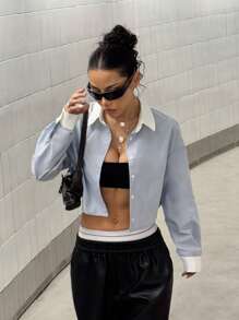 StreetHx 女士休闲街头风格长袖短款衬衫