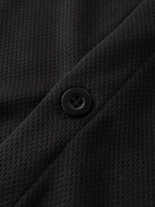 SHEIN Tween Boy Letter Graphic Baseball Collar Shirt & Shorts Without Tee - Black - View 7