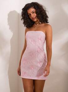 Opulessa 女士编织露肩紧身迷你连衣裙 - 粉色 - 查看 6