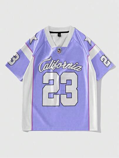 Prep Camiseta tipo jersey deportivo de manga corta con contraste de malla para hombres, estilo de jersey de fútbol