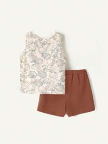 Cozy Pixies 2pcs/Set Baby Boy Floral Pattern Sleeveless Round Neck Tank Top & Casual Shorts Set - Multicolor - View 2