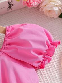 SHEIN Elegancka sukienka dla młodej dziewczyny w jednolitym kolorze z bufiastymi rękawami i skróconą talią